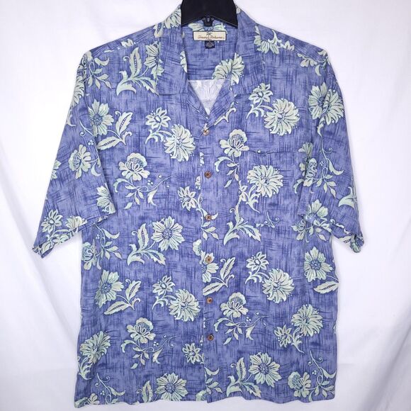 Tommy Bahama Silk Shirt Mens XL Floral Blue Tropical Camp Hawaiian - Picture 1 of 10